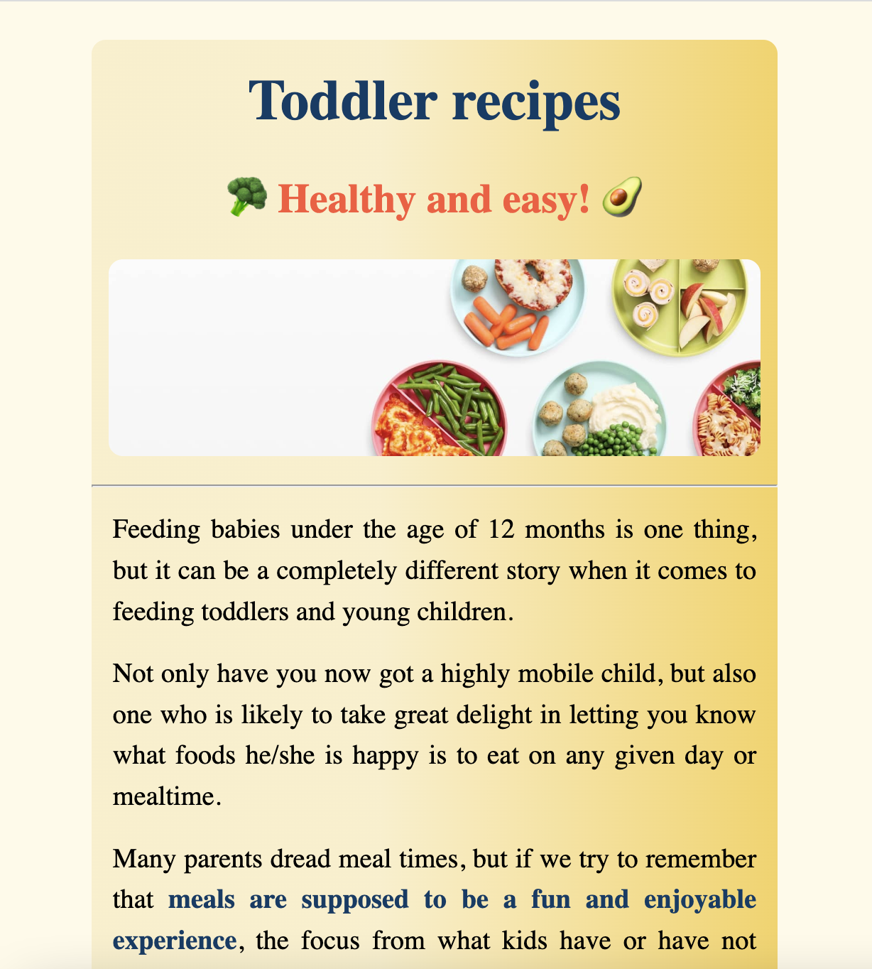 toddler recipes web page image